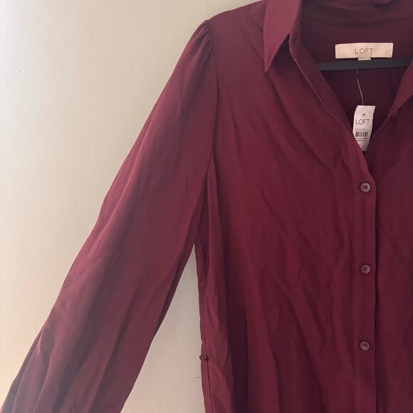 Loft Long Sleeve NWT Button Down Pleated Midi Shirt Dress - Picture 6 of 7